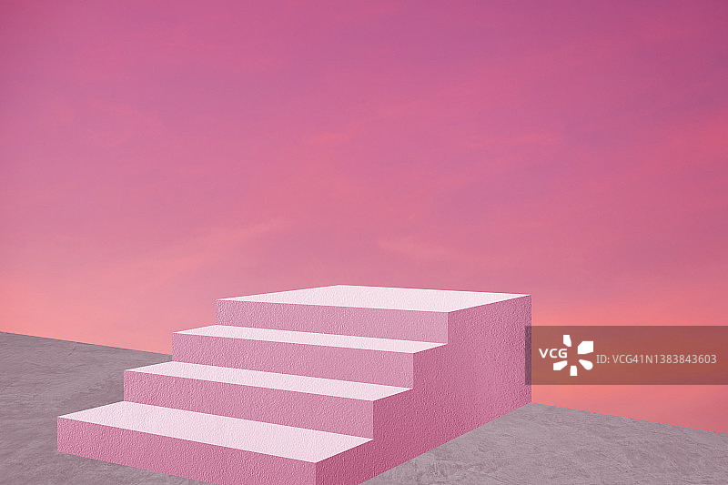 通往粉色天空与白云的阶梯图片素材