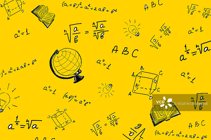 打开的书，地球仪，数学题，灯泡，教育概念图片素材