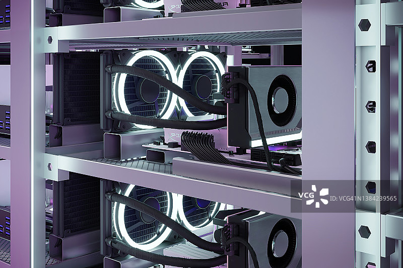 用于加密货币的矿机的3D渲染图片素材
