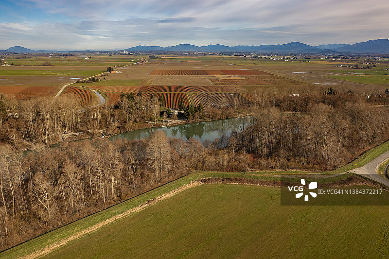 斯卡吉特河及山谷农田航拍景观图片素材