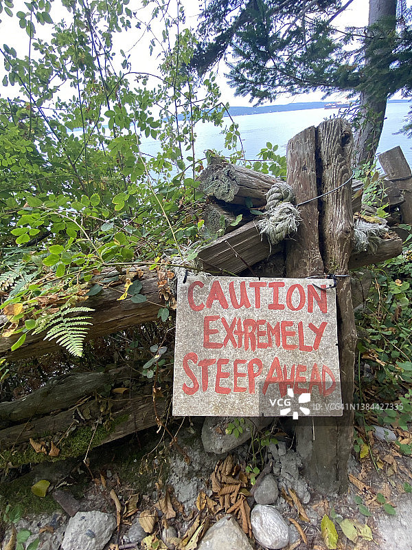 手绘远足警示牌：前方极其陡峭图片素材