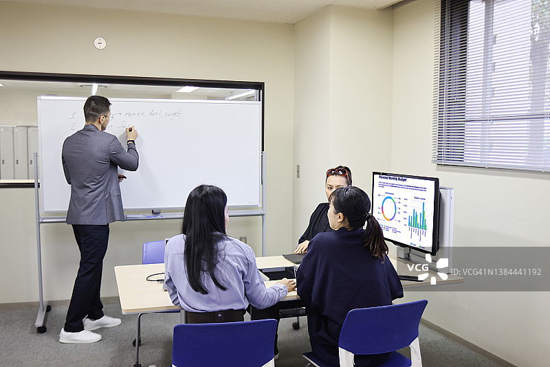 研究生在研讨室放松图片素材