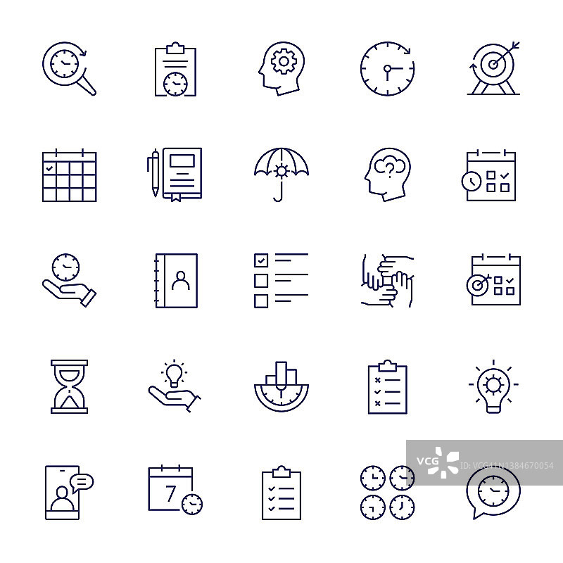 时间管理可编辑描边线性图标图片素材