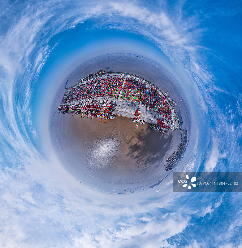 上海洋山集装箱港360度鸟瞰图图片素材