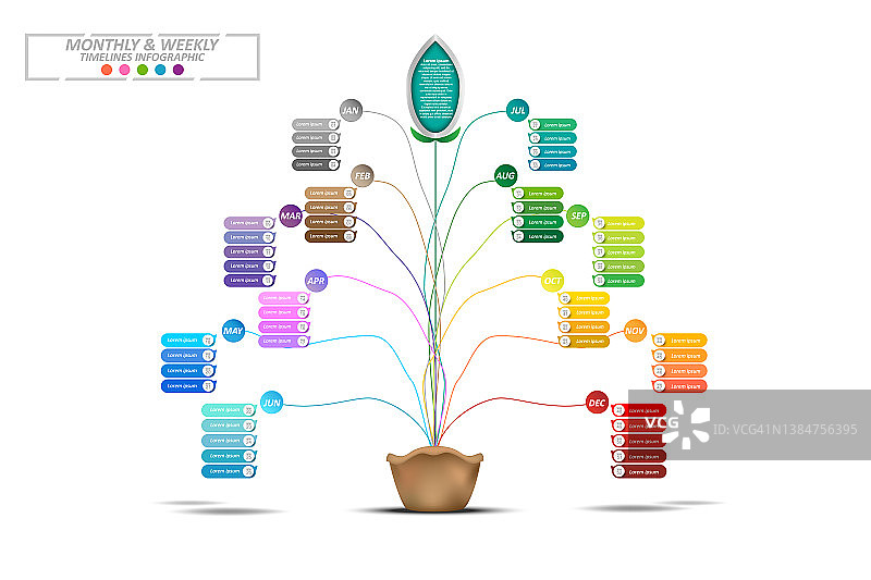 现代商务水平时间轴流程图信息图表模板。用于演示的矢量横幅。图形每周计划的抽象元素。矢量EPS10图片素材