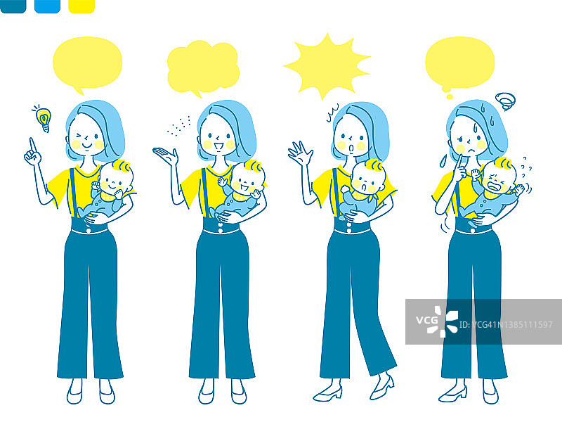 年轻妈妈抱着婴儿面部表情合集图片素材