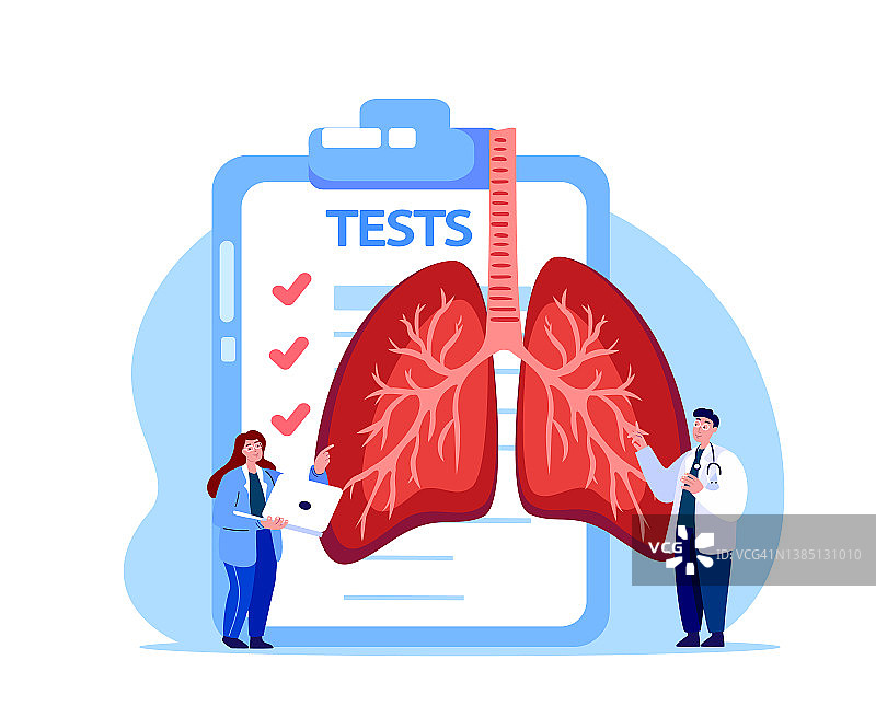 肺科医生病毒学家科学家检查测试、分析、磁共振成像。肺、气管、支气管研究。实验室临床调查。实验室医学委员会诊断。插图图片素材