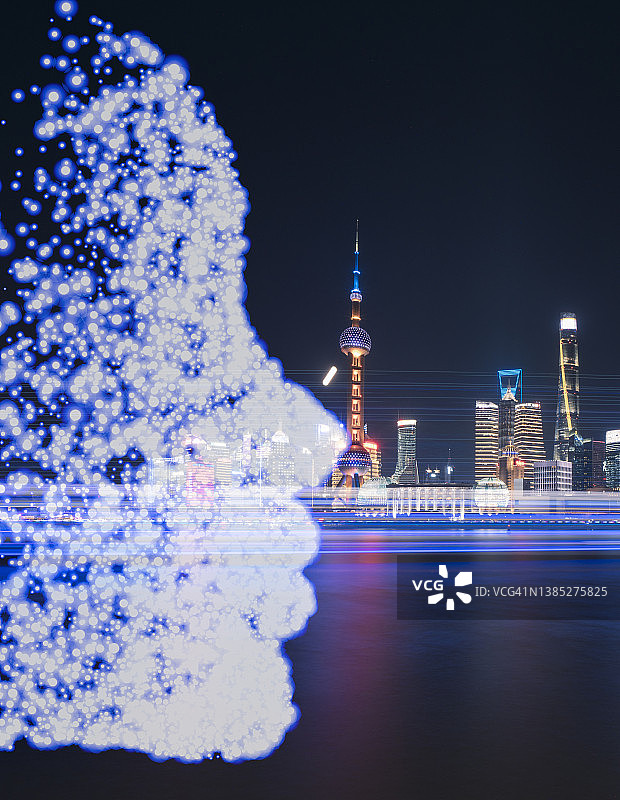 人脸与现代城市景观的合成图图片素材