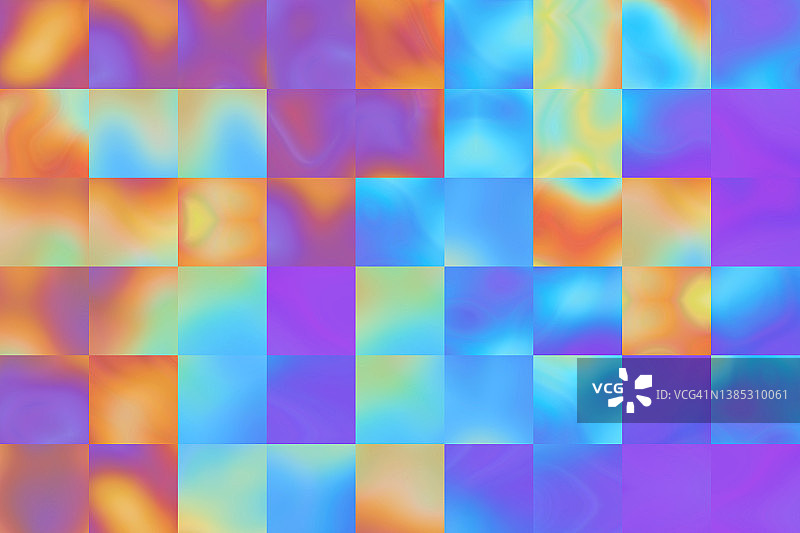 黄色蓝色紫色未来主义扭曲背景抽象方块拼贴。模糊几何方形纹理图片素材