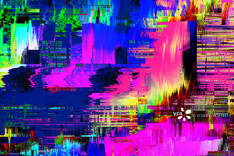 抽象未来霓虹蓝紫色扭曲背景，故障纹理几何方形图片素材