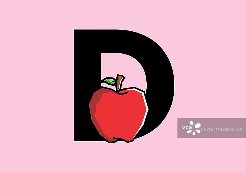 硬艺术风格的红色苹果首字母D图片素材