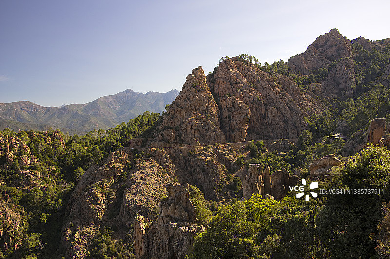 法国科西嘉岛皮亚纳峡湾全景图片素材