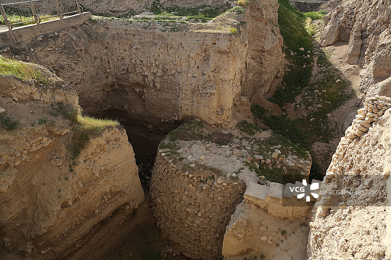 杰里科遗址史前陶器时代城墙和塔楼图片素材