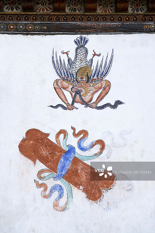 不丹墙上的宗教符号图片素材