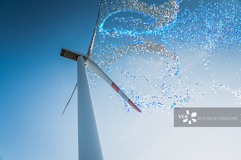 风车产业绿色波浪网络概念图图片素材