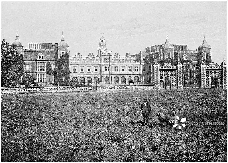 英格兰和威尔士的黑白老照片：哈特菲尔德庄园图片素材