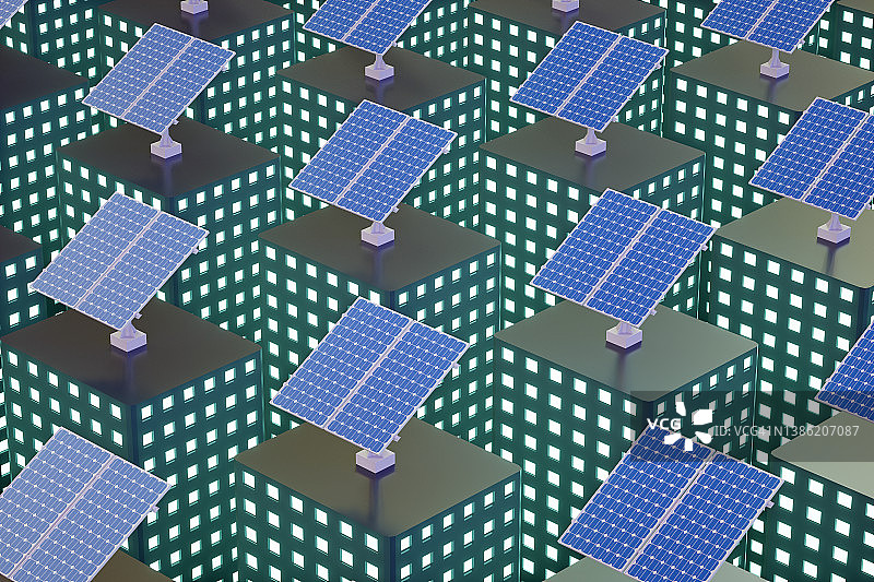 建筑物屋顶上的太阳能板：替代能源图片素材