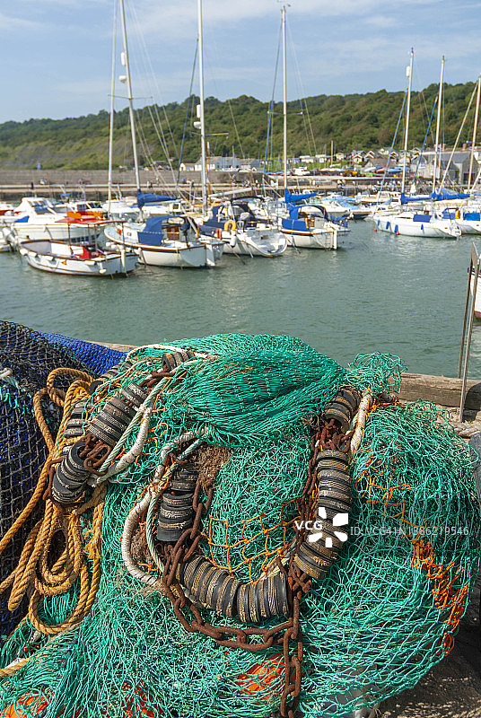 英国多塞特郡莱姆里吉的渔具图片素材