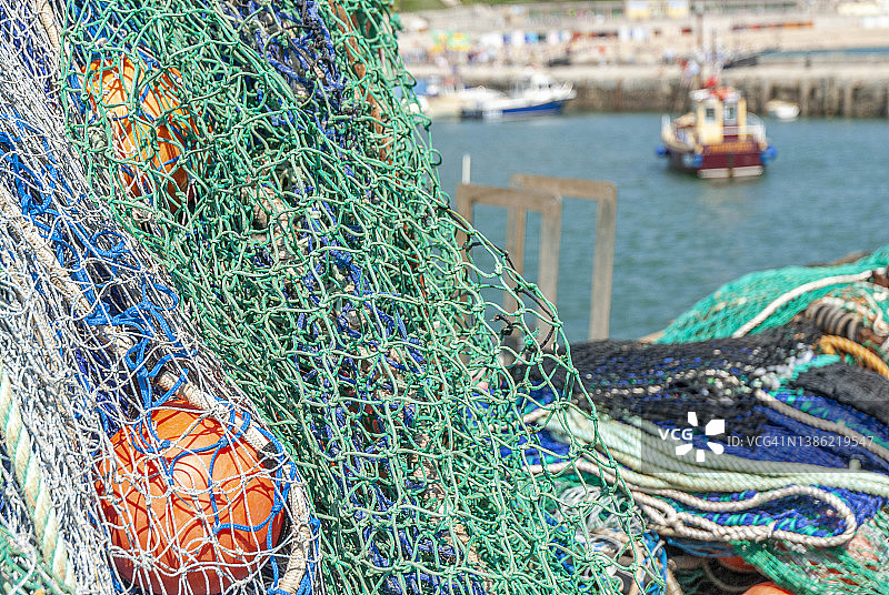 英国多塞特郡莱姆里吉的渔具图片素材
