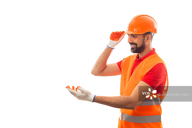 戴头盔和马甲的工人，白色背景图片素材