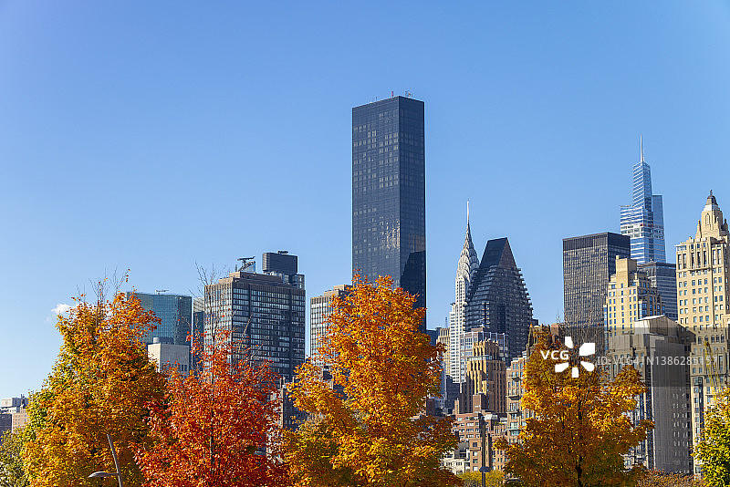 罗斯福岛南角公园城市观景点秋叶树木图片素材