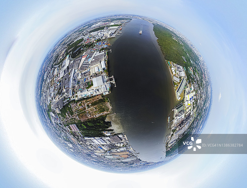 湄南河和城市景观360度全景图片素材