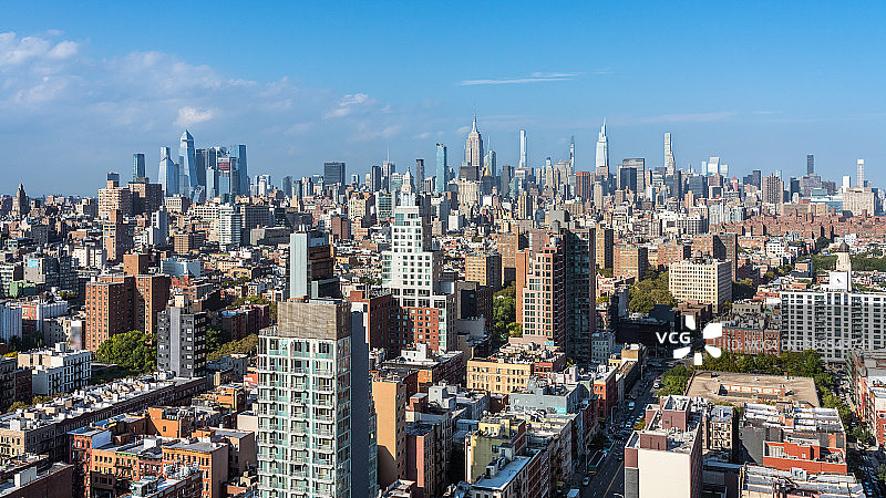 纽约下东区和曼哈顿中城的高角度视图图片素材