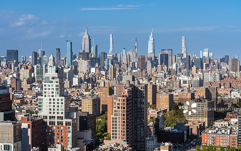 纽约下东区和曼哈顿中城的高角度视图图片素材