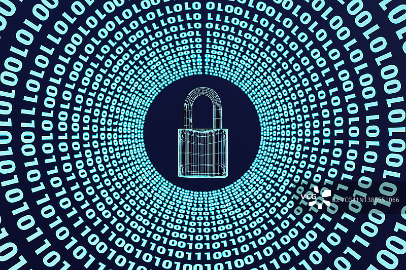 密码锁和二进制代码的线框模型图片素材