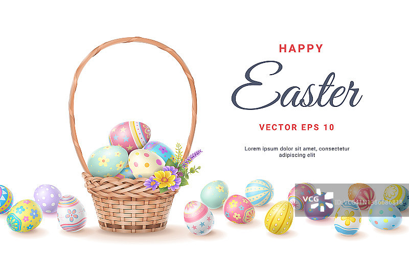 复活节彩蛋篮子白色背景图片素材