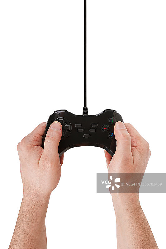 在白色背景上使用游戏手柄的男人图片素材