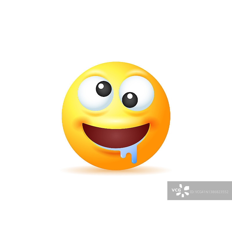 白色背景上流口水的黄色表情符号图片素材