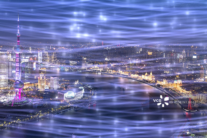 上海城市夜景中绚丽的霓虹灯图片素材