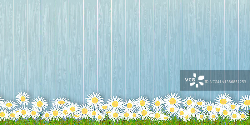木墙板上的花草地春季背景图片素材