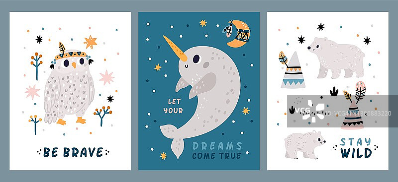 北方动物卡片：卡通北极动物群图片素材