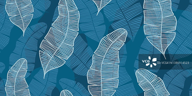 蓝色香蕉叶矢量无缝banner图片素材