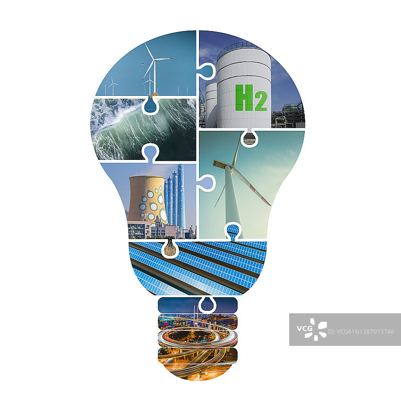 来自可持续能源的照明电力，净零概念照片图片素材