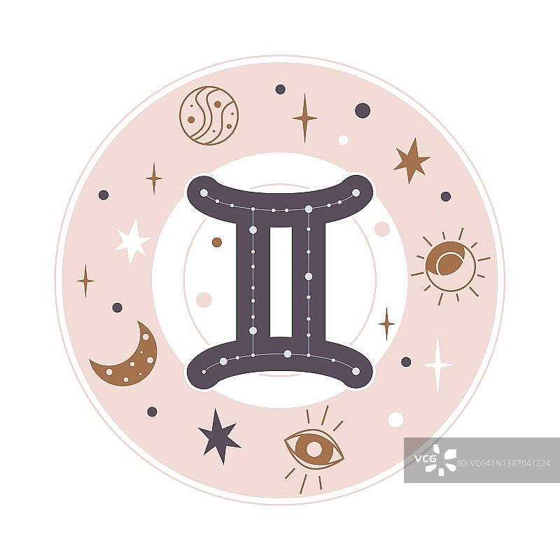 双子座星座标志矢量图：十二生肖占星元素logo或图标图片素材