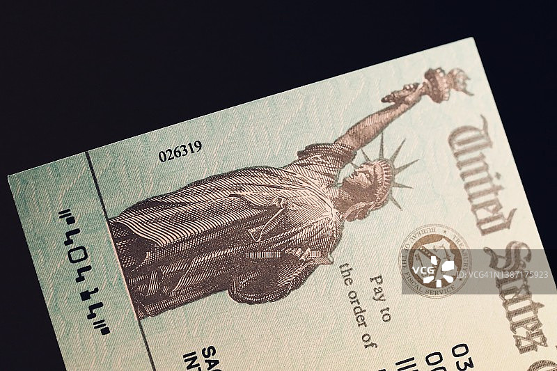 美国财政部联邦刺激支票图片素材