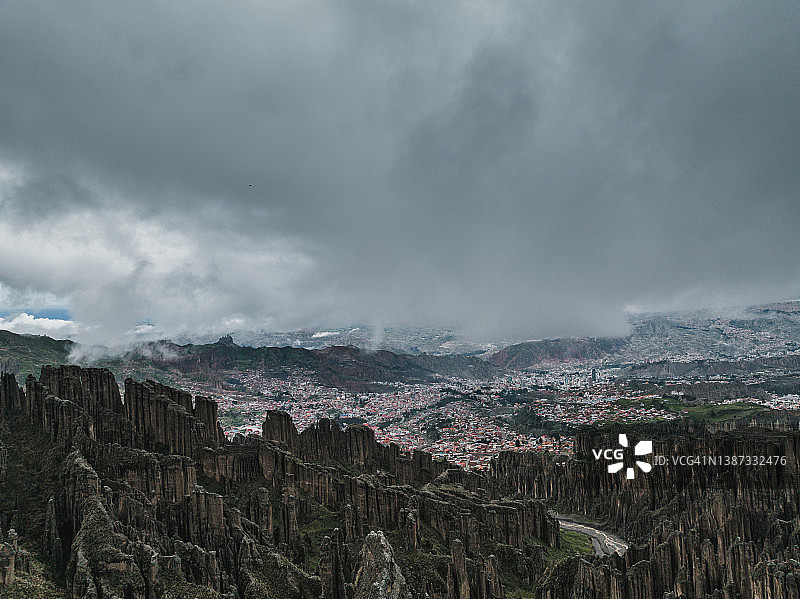 玻利维亚拉巴斯Animas山谷鸟瞰图片素材