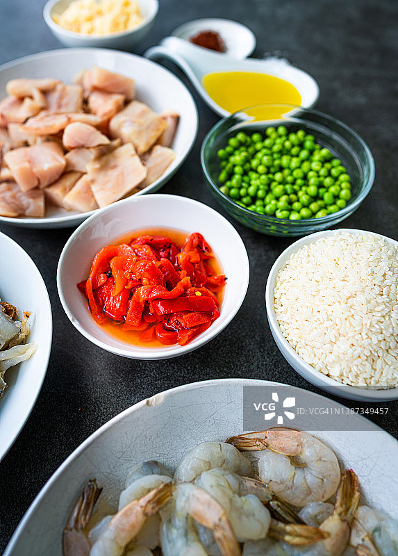 海鲜 paella 的食材图片素材