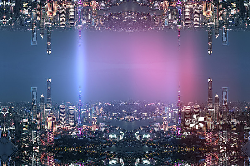 抽象都市概念：夜幕下的上海陆家嘴图片素材