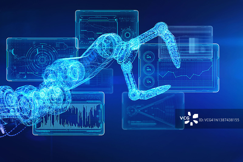 机器人手臂和图形用户界面屏幕图片素材