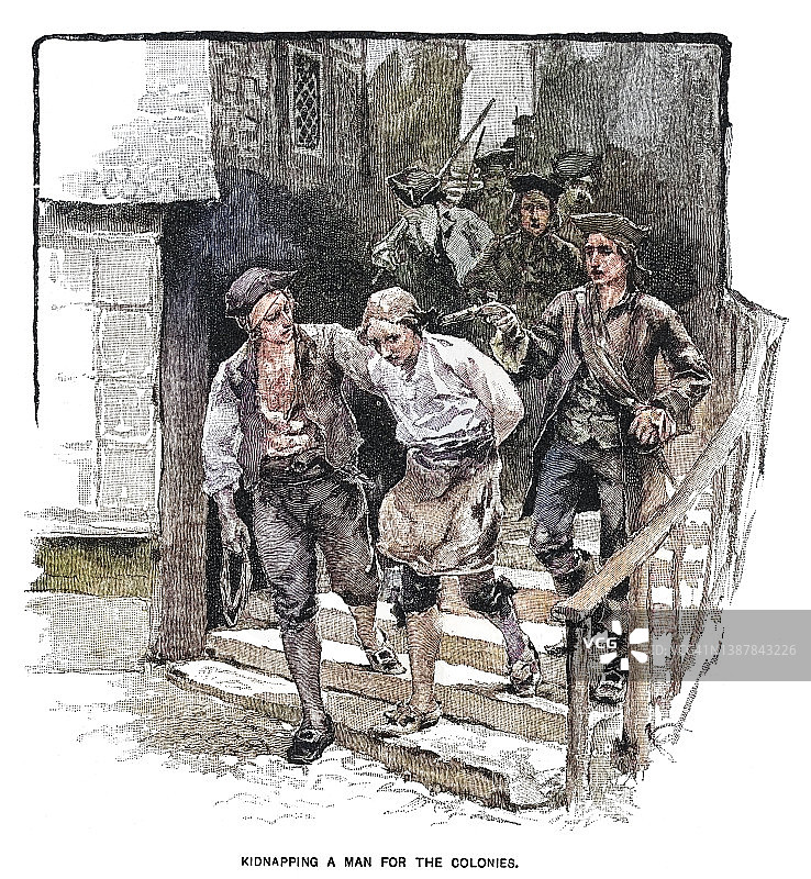为殖民地绑架男子复古雕刻插图图片素材