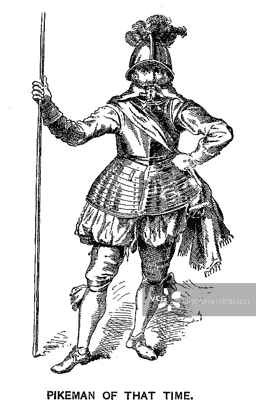 17世纪长矛兵军官古版画插图图片素材
