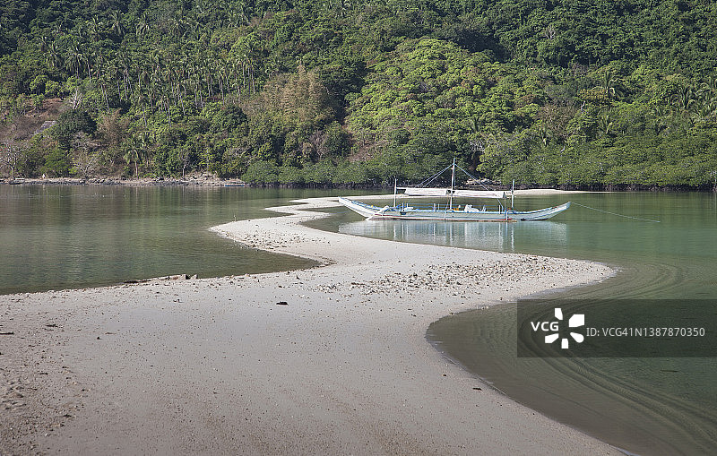 热带海滩上的传统船只图片素材