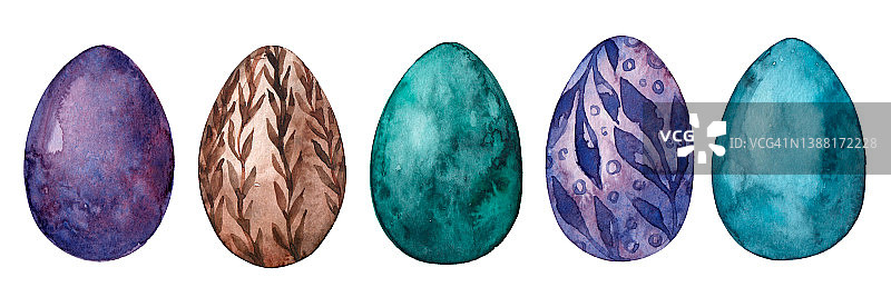 水彩复活节彩蛋素材：白色背景，节日宗教食品图片素材