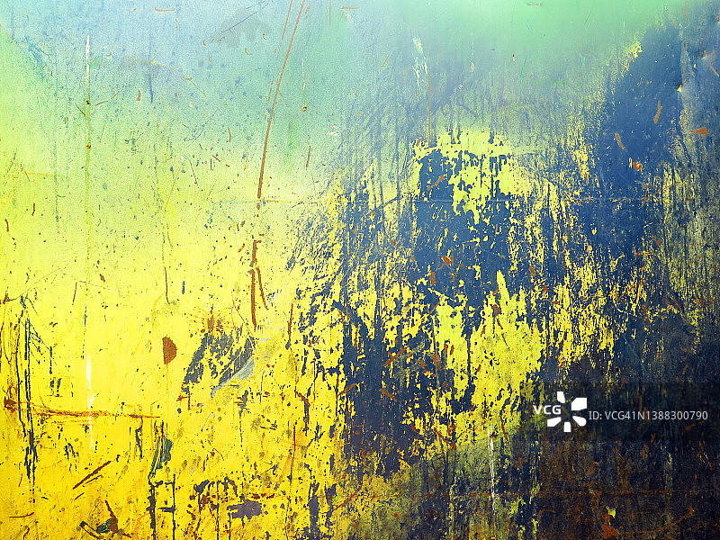 蒙特利尔的黄色和蓝色锈蚀金属板图片素材