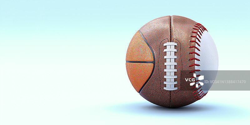 篮球、美式橄榄球和棒球制成的混合运动球图片素材