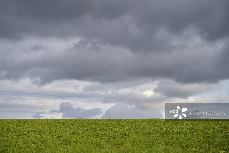 草地与暴风云下的光线地平线景观图片素材